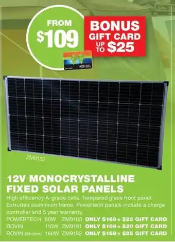 Road Tech Marine 12V MONOCRYSTALLINE FIXED SOLAR PANELS offer