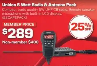 Uniden 5 Watt Radio & Antenna Pack