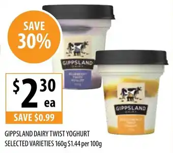 Supabarn GIPPSLAND DAIRY TWIST YOGHURT SELECTED VARIETIES 160g offer