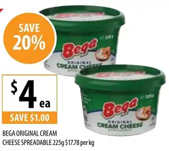 Supabarn BEGA ORIGINAL CREAM CHEESE SPREADABLE 225g offer