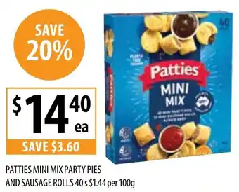 Supabarn PATTIES MINI MIX PARTY PIES AND SAUSAGE ROLLS 40's offer