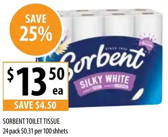Supabarn SORBENT TOILET TISSUE 24 pack offer
