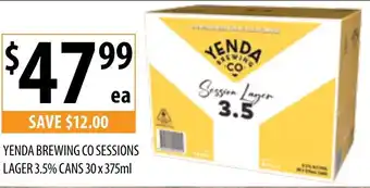Supabarn YENDA BREWING CO SESSIONS LAGER 3.5% CANS 30 x 375ml offer
