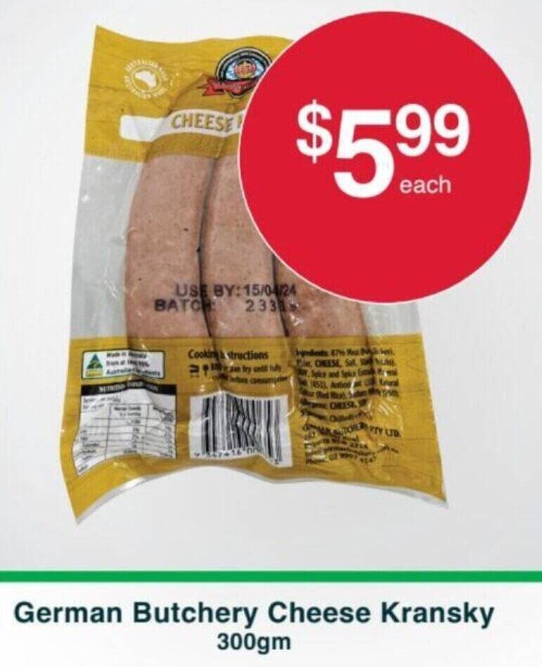 German Butchery Cheese Kransky 300g offer at Australian Butchers Store