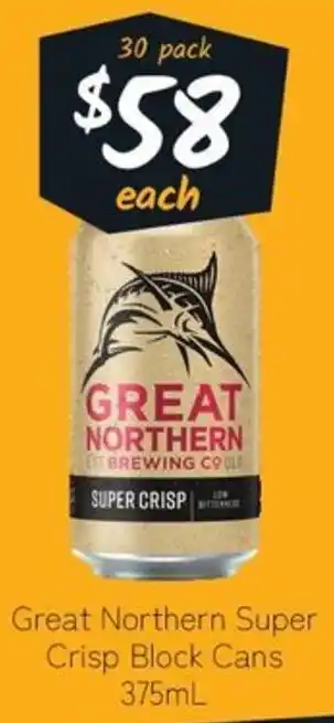 Cellarbrations Great Northern Super Crisp Block Cans 375mL 30 pack offer