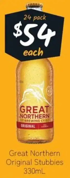 Cellarbrations Great Northern Original Stubbies 330mL 24 pack offer