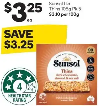 Woolworths Sunsol Go Thins 105g Pk 5 offer