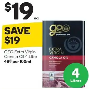 GEO Extra Virgin Canola Oil 4 Litre