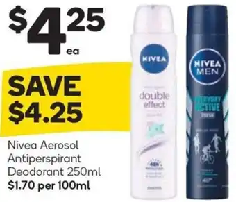 Woolworths Nivea Aerosol Antiperspirant Deodorant 250ml offer
