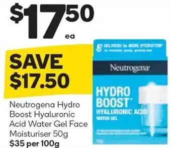 Woolworths Neutrogena Hydro Boost Hyaluronic Acid Water Gel Face Moisturiser 50g offer
