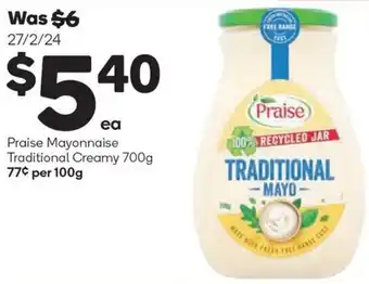 Woolworths Praise Mayonnaise Traditional Creamy 700g offer