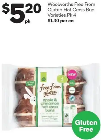 Woolworths Woolworths Free From Gluten Hot Cross Bun Varieties Pk 4 offer