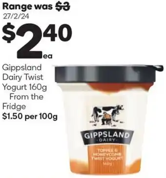 Woolworths Gippsland Dairy Twist Yogurt 160g offer
