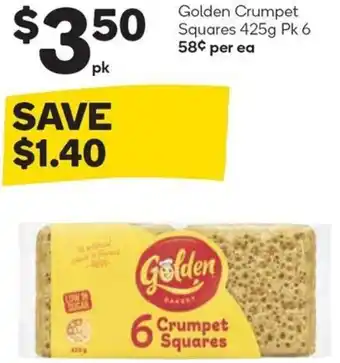Woolworths Golden Crumpet Squares 425g Pk 6 offer