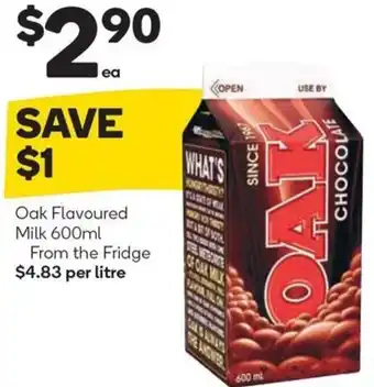 Woolworths Oak Flavoured Milk 600ml offer