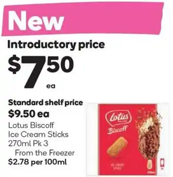 Woolworths Lotus Biscoff Ice Cream Sticks 270ml Pk 3 offer