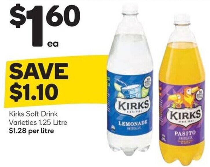 Kirks Soft Drink Varieties 1.25 Litre offer at Woolworths