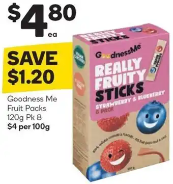 Woolworths Goodness Me Fruit Packs 120g Pk 8 offer