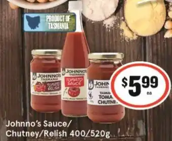 IGA Johnno's Sauce/ Chutney/Relish 400/520g offer