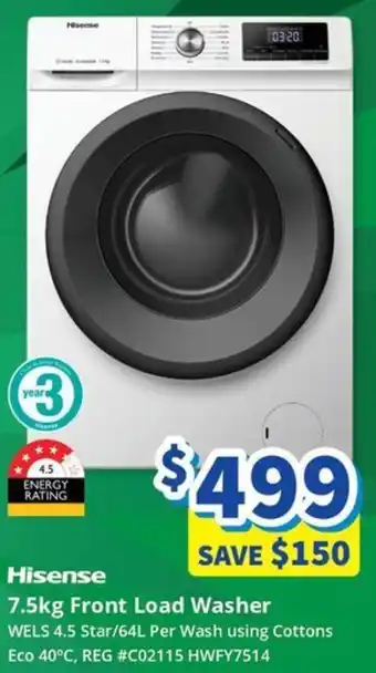 Bi-Rite Hisense 7.5kg Front Load Washer offer