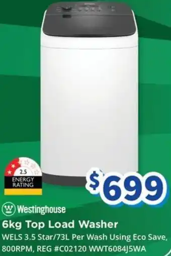Bi-Rite Westinghouse 6kg Top Load Washer offer
