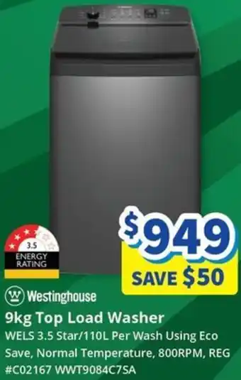 Bi-Rite Westinghouse 9kg Top Load Washer offer