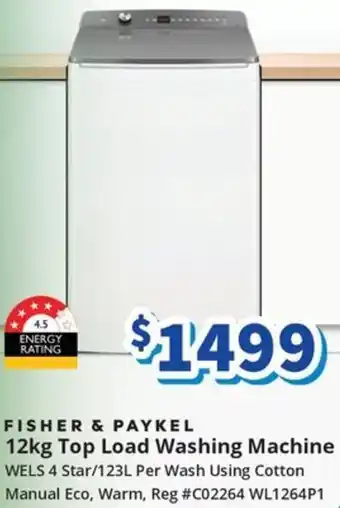 Bi-Rite FISHER & PAYKEL 12kg Top Load Washing Machine offer