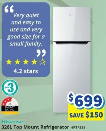 Hisense 326L Top Mount Refrigerator