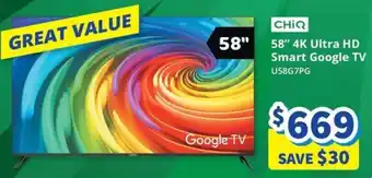 CHIQ 58" 4K Ultra HD Smart Google TV