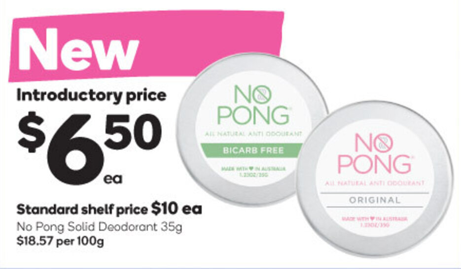 No Pong Solid Deodorant 35g offer at Woolworths