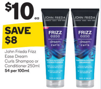 Woolworths John Frieda Frizz Ease Dream Curls Shampoo or Conditioner 250ml offer