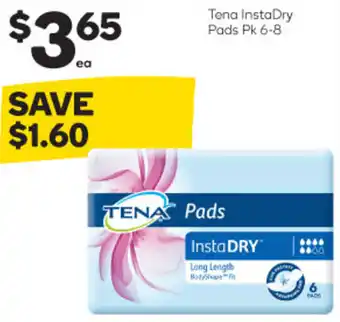 Woolworths Tena InstaDry Pads Pk 6-8 offer
