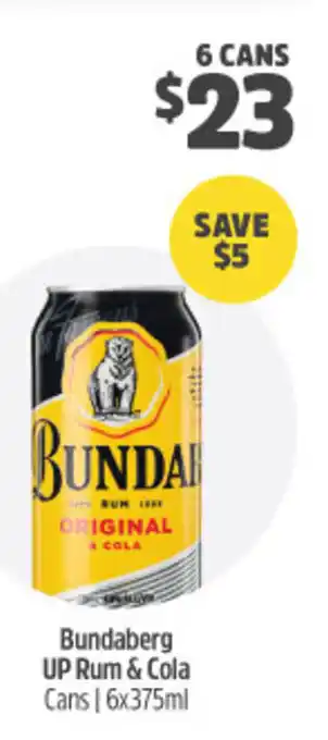 Woolworths Bundaberg Up Rum & Cola 6x375ml offer