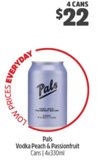 Woolworths Pals Vodka Peach & Passionfruit 4x330ml offer