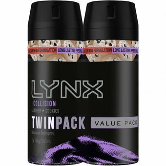 BIG W Lynx Deodorant Body Spray Collision Leather + Cookies Twin Pack 165ml offer