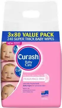 BIG W Curash 3 x 80-Pack* Fragrance Free Baby Wipes offer