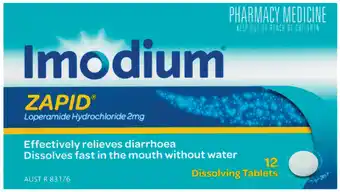 Pharmacy4Less Imodium zapid 2mg 12 dissolving tablets offer