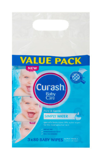 Curash 3 x 80-pack water wipes