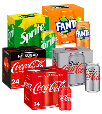 Coca-cola, sprite or fanta 24-pack can varieties 375ml