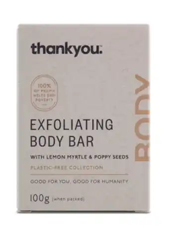 Thankyou exfoliating body bar with lemon myrtle & poppy seeds