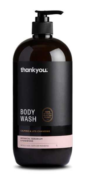 Thankyou botanical geranium & rosewood body wash 1l