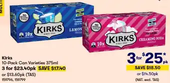 BIG W Kirks 10-Pack Can Varieties 375ml offer