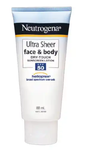 Chemist Warehouse Neutrogena spf 50 ultra sheer face & body dry-touch sunscreen lotion 88ml offer