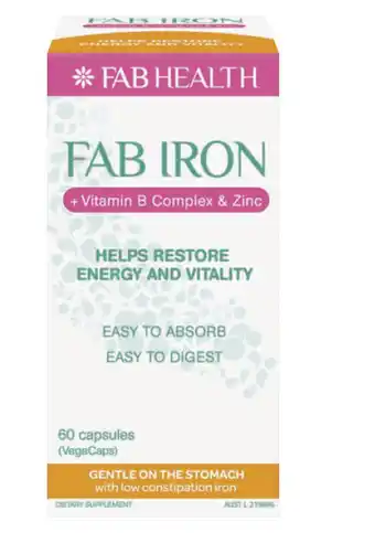 Chemist Warehouse Fab health fab iron + vitamin b complex & zinc 60 capsules offer