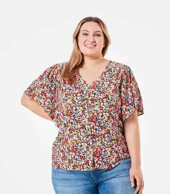 Curve short sleeve woven print top