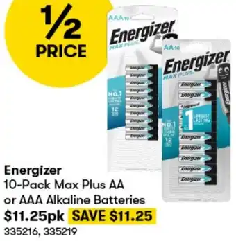 BIG W Energizer 10-Pack Max Plus AA or AAA Alkaline Batteries offer