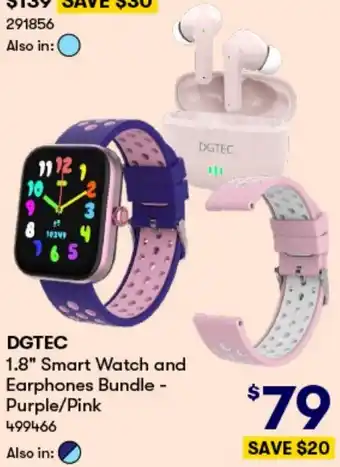 BIG W DGTEC 1.8" Smart Watch and Earphones Bundle - Purple/Pink offer