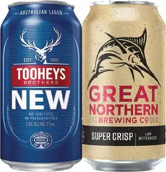 IGA Tooheys New or Great Northern Super Crisp Lager 30 Can Block offer