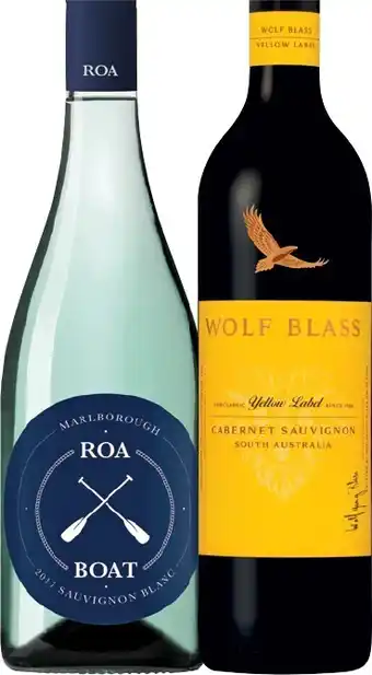 IGA Roa Boat Sauvignon Blanc or Wolf Blass Yellow Label 750mL Varieties offer