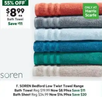 Harris Scarfe SOREN Bedford Low Twist Towel Range offer